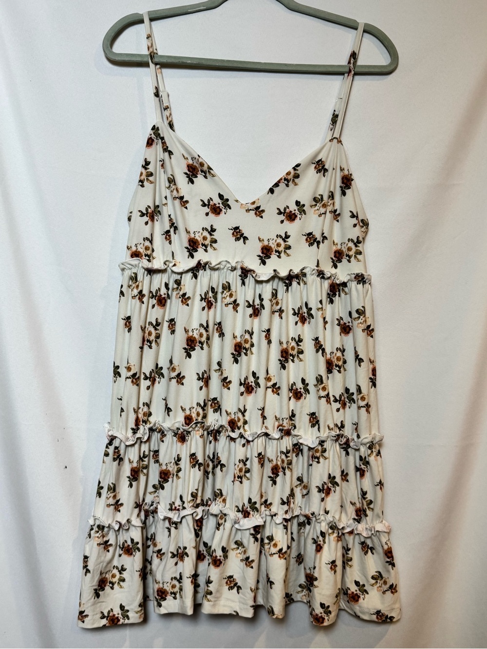 Justify Ivory Floral Smocked Sundress with Brown & Green Accents XL